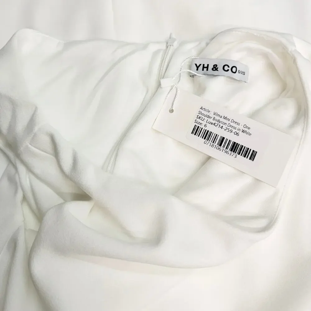 Showpo. YH&CO One Shoulder Bodycon Vilma Dress in White size 6/XS NWT - Picture 4 of 6